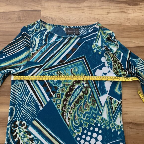 Chico’s Women’s 1 Blue Abstract Print Knit Tunic Top 3/4 Sleeve Size USA 8 - Picture 2 of 10